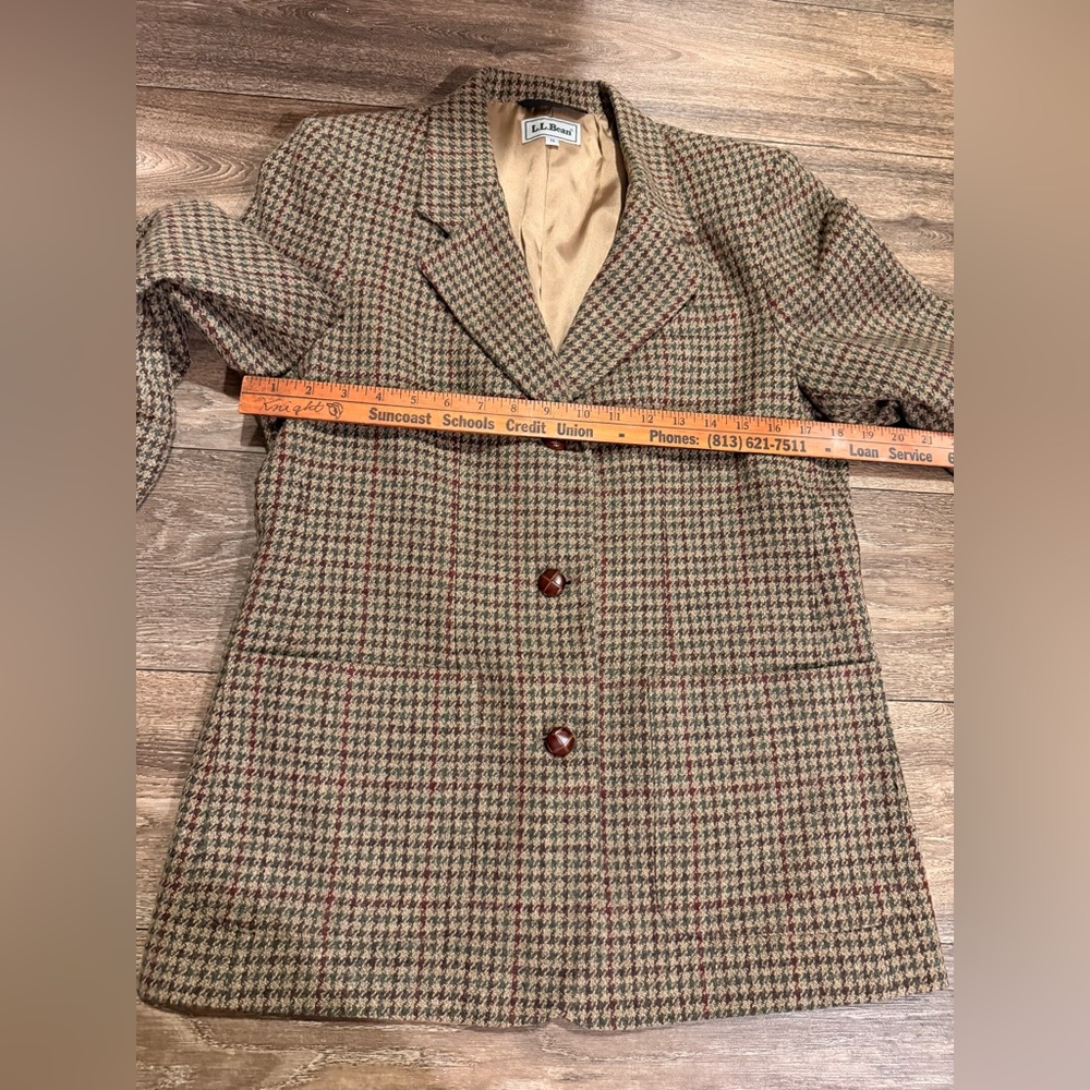 L.L. Bean Wool Blazer Jacket Womens 8 Houndstooth Plaid Vintage USA Tweed Coat - Picture 10 of 10